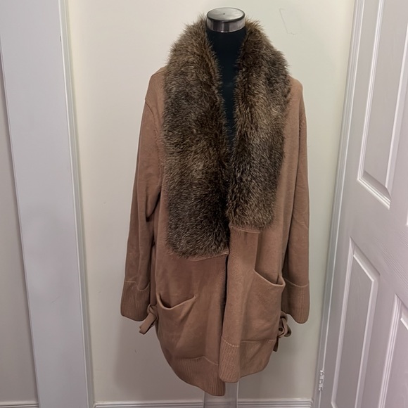 Banana Republic Chunky Faux Fur Collar Long Knit Cardigan Size XL - Picture 3 of 15